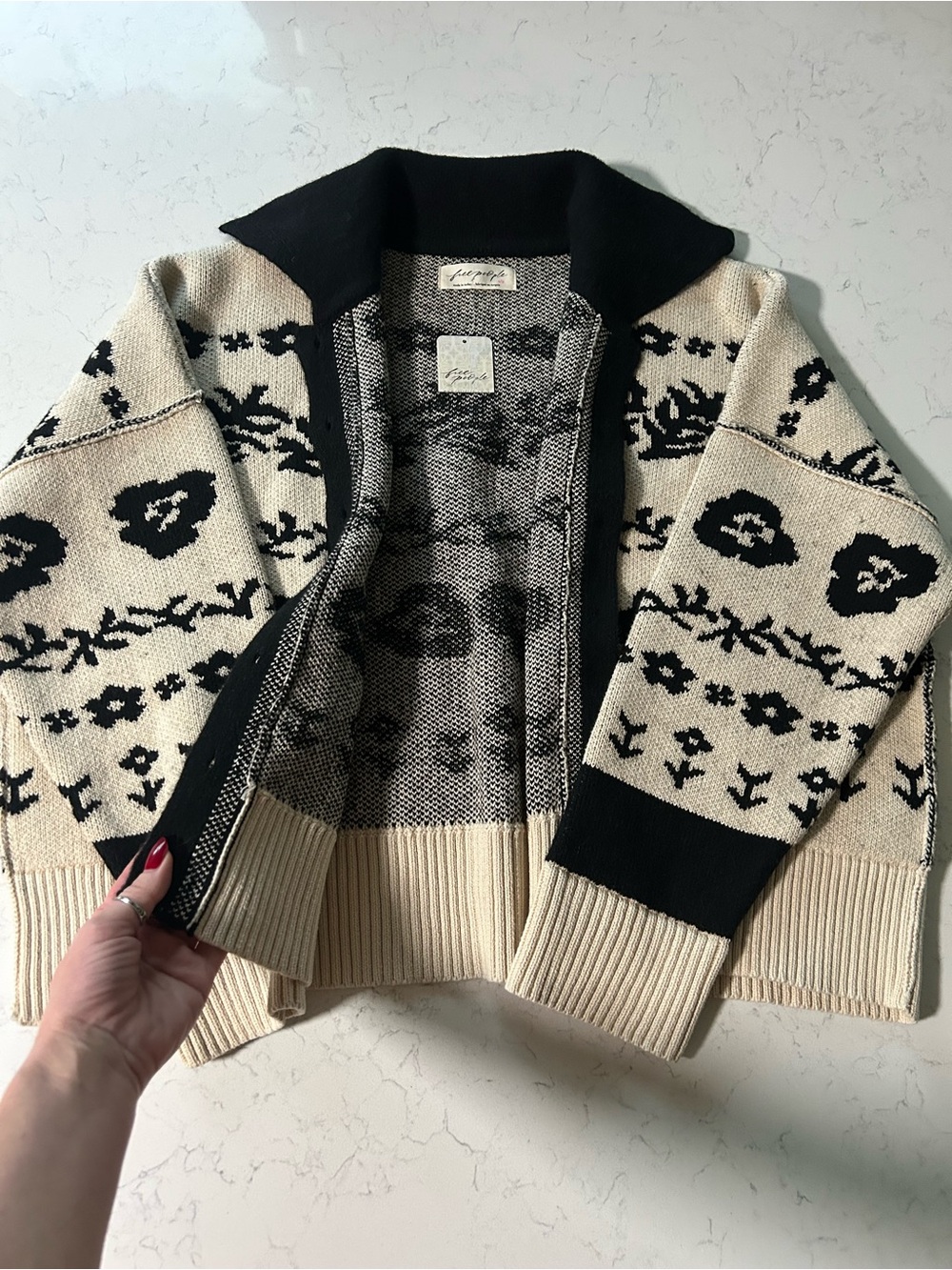 NWT Free People Shelby Cardigan Sweater in Neutral Combo - Picture 5 of 15